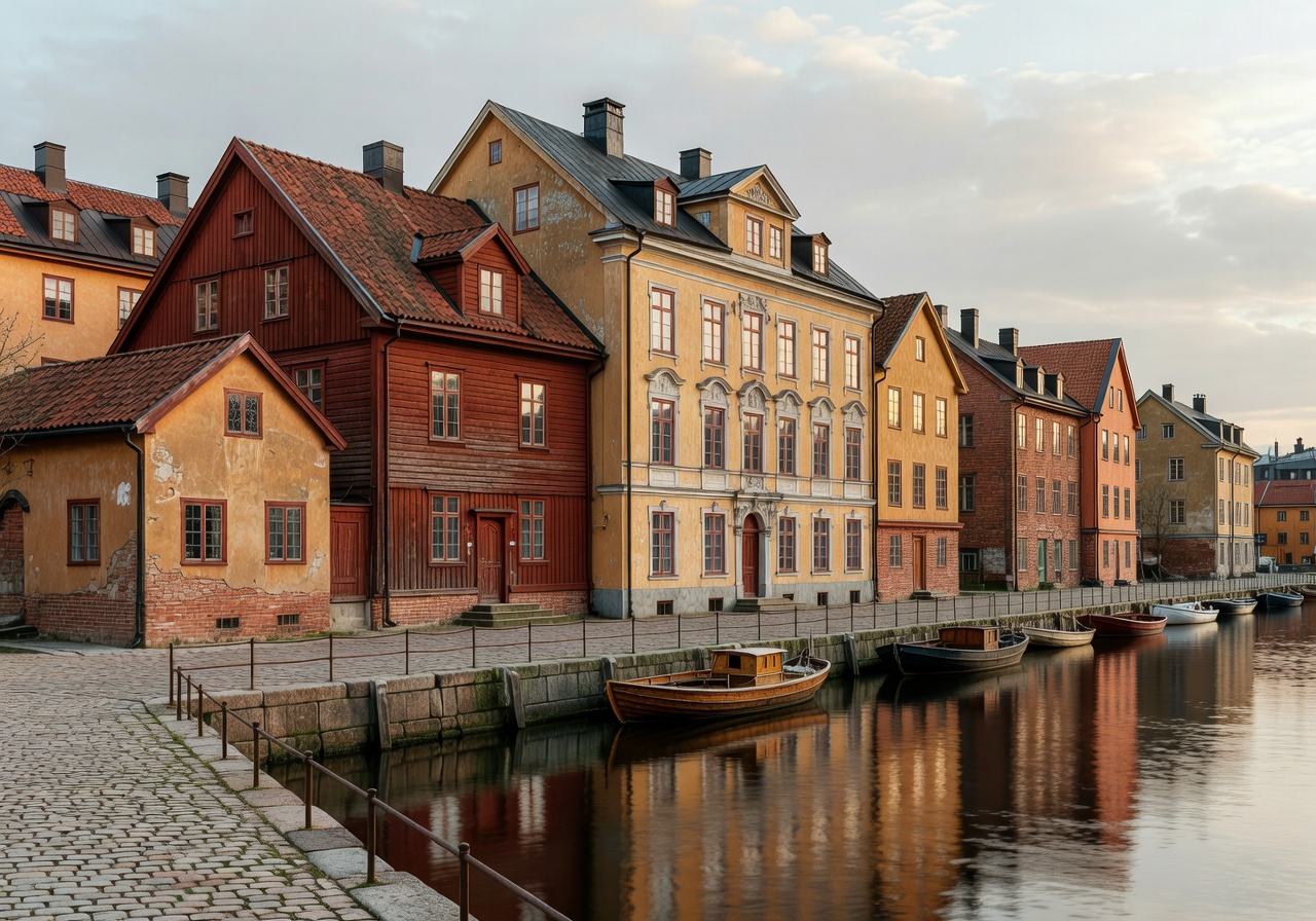 Historic buildings along the river in Turku