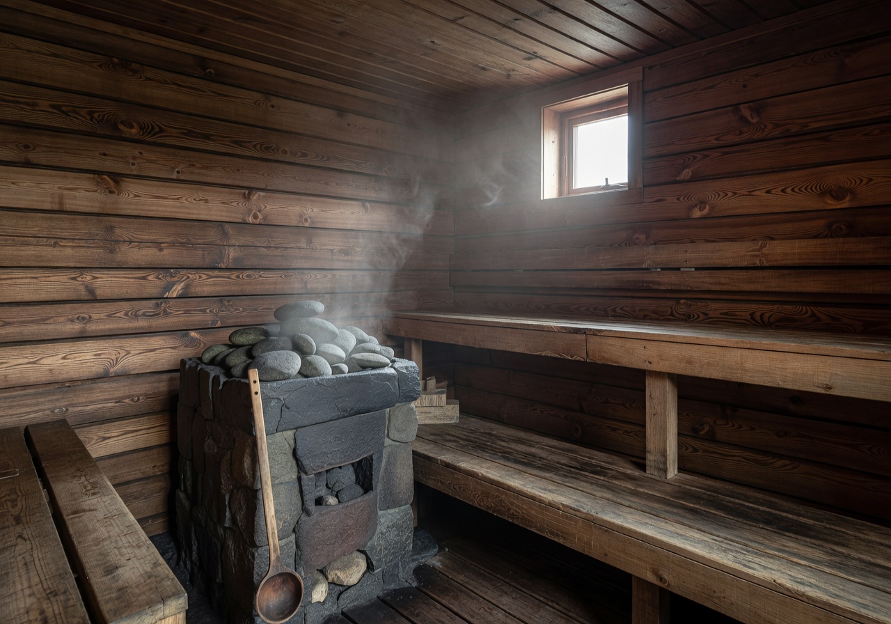 Wooden traditional Finnish sauna interior